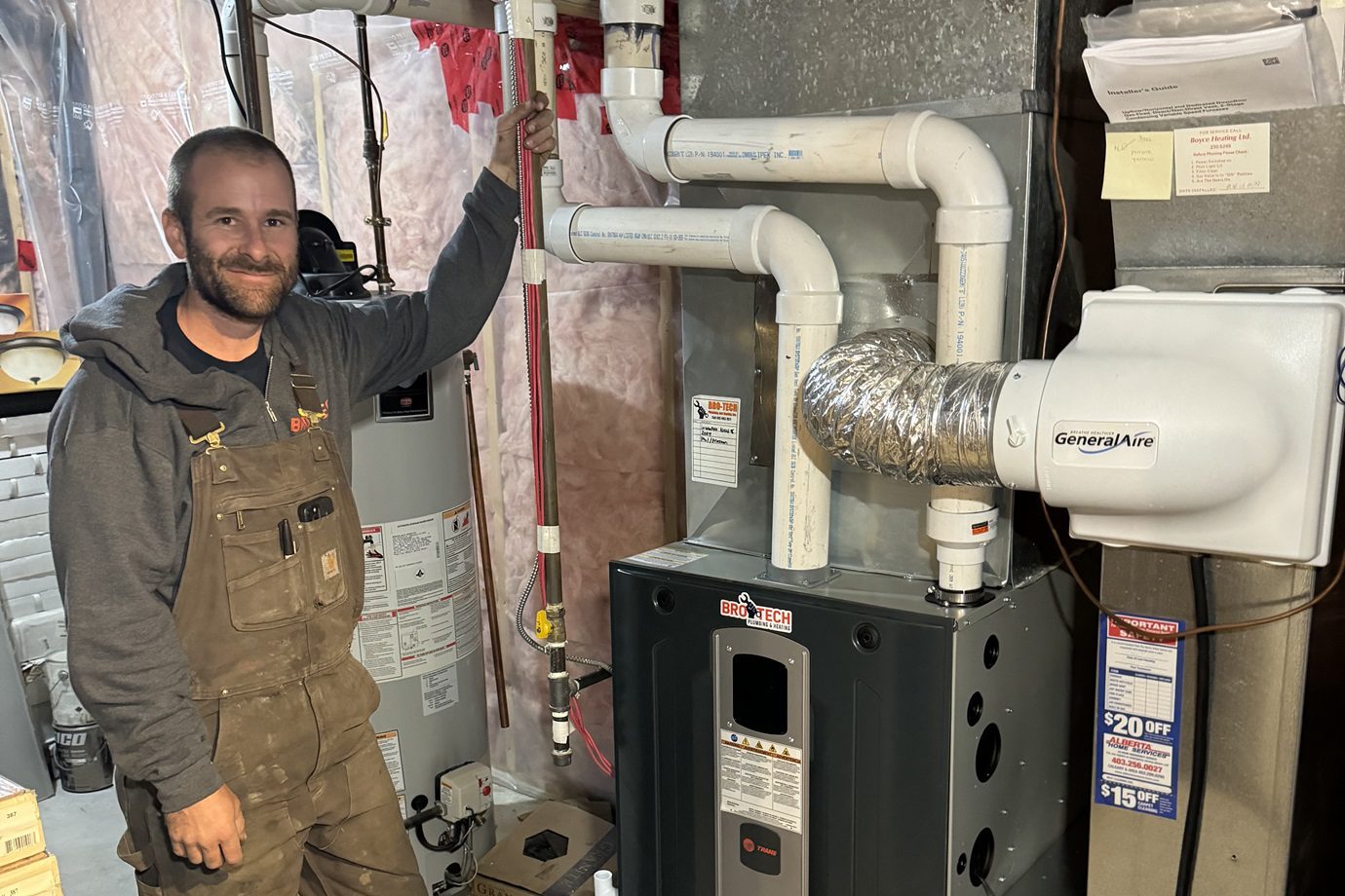Service maintenance worker repairing